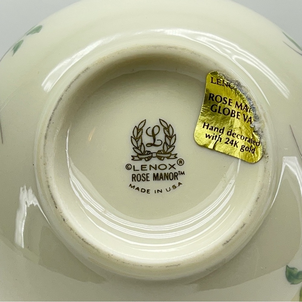 Lenox Rose Manor Vase Ceramic 24K Gold Trim Hand Painted Globe Round Cottage - Picture 11 of 12